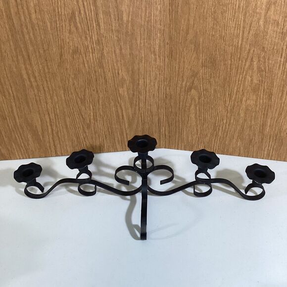 VTG Wrought Black Iron Rustic 5 Arm Candle Stand Candleabra Holder Table Decor - Picture 1 of 6